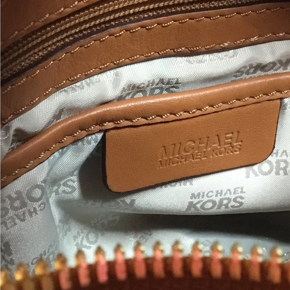 Michael Kors Brown and Gold Leather Satchel with Elegant Design